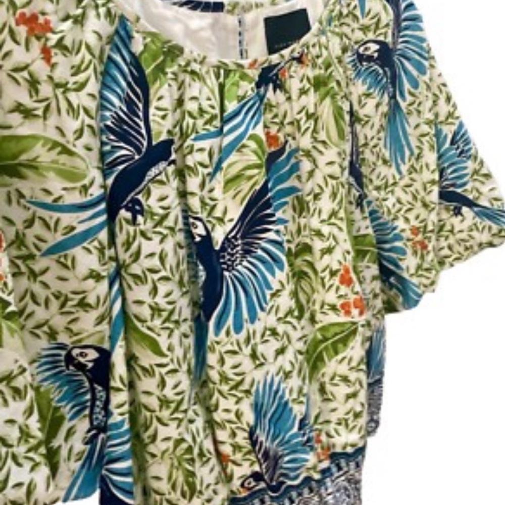 Alex Marie Green and Blue Parrot Print Blouse